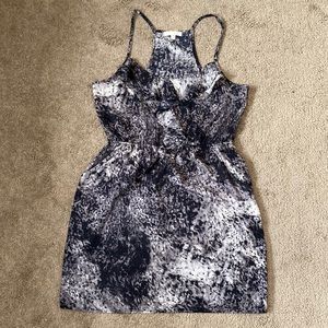 Lush black & grey spotted like patterned, spaghetti strap vacation dress, Large